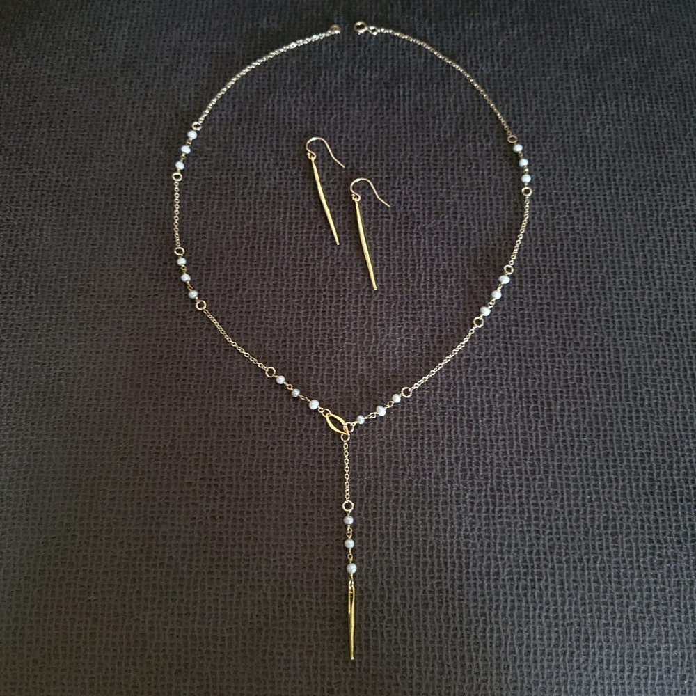 Pearl and Gold💛 Filled Drop⬇️ Necklace and Earrings Set